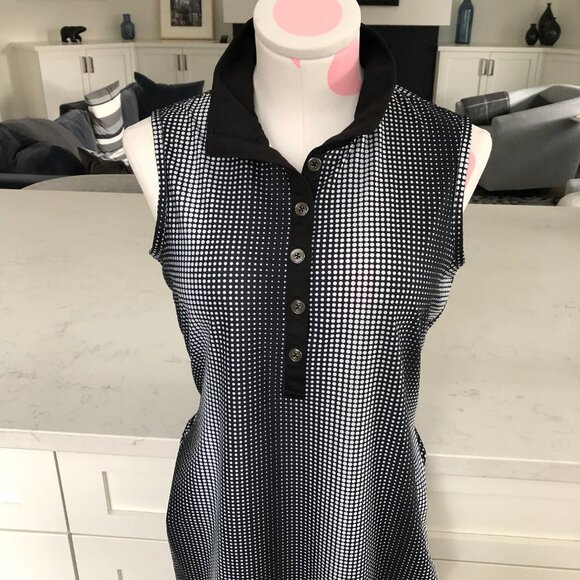 Greg Norman Collection Sleeveless Polka Dot Polo Dress w Pockets Black Wht Sz S - Picture 2 of 12